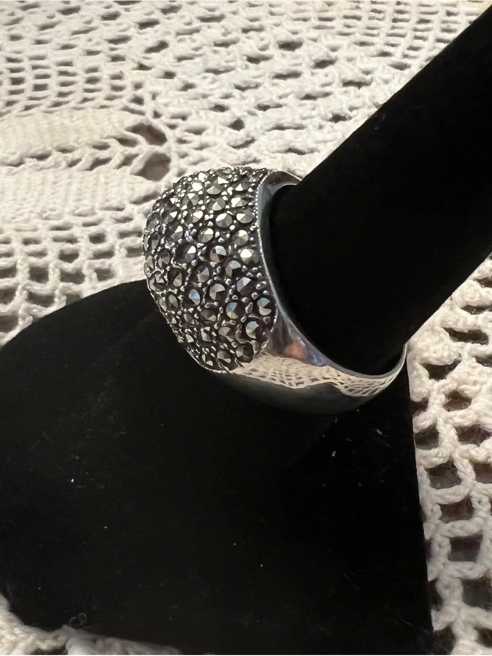 Marcasite Domed Silver Statement Ring Size 8.75 #659
